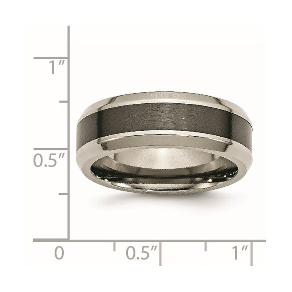Alternate view of the Men&#39;s 8mm Titanium &amp; Brushed Black Ceramic Beveled Comfort Fit Band by The Black Bow Jewelry Co.