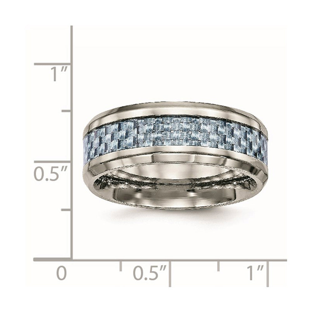 Alternate view of the Men's 8mm Titanium & Light Blue Carbon Fiber Beveled Comfort Fit Band by The Black Bow Jewelry Co.