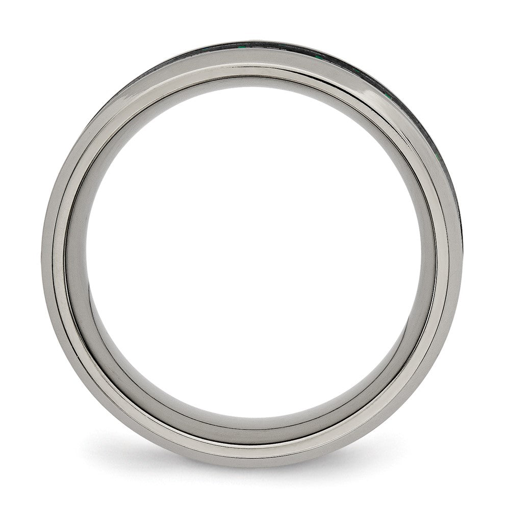 Alternate view of the Men's 8mm Titanium Black/Green Carbon Fiber Beveled Comfort Fit Band by The Black Bow Jewelry Co.