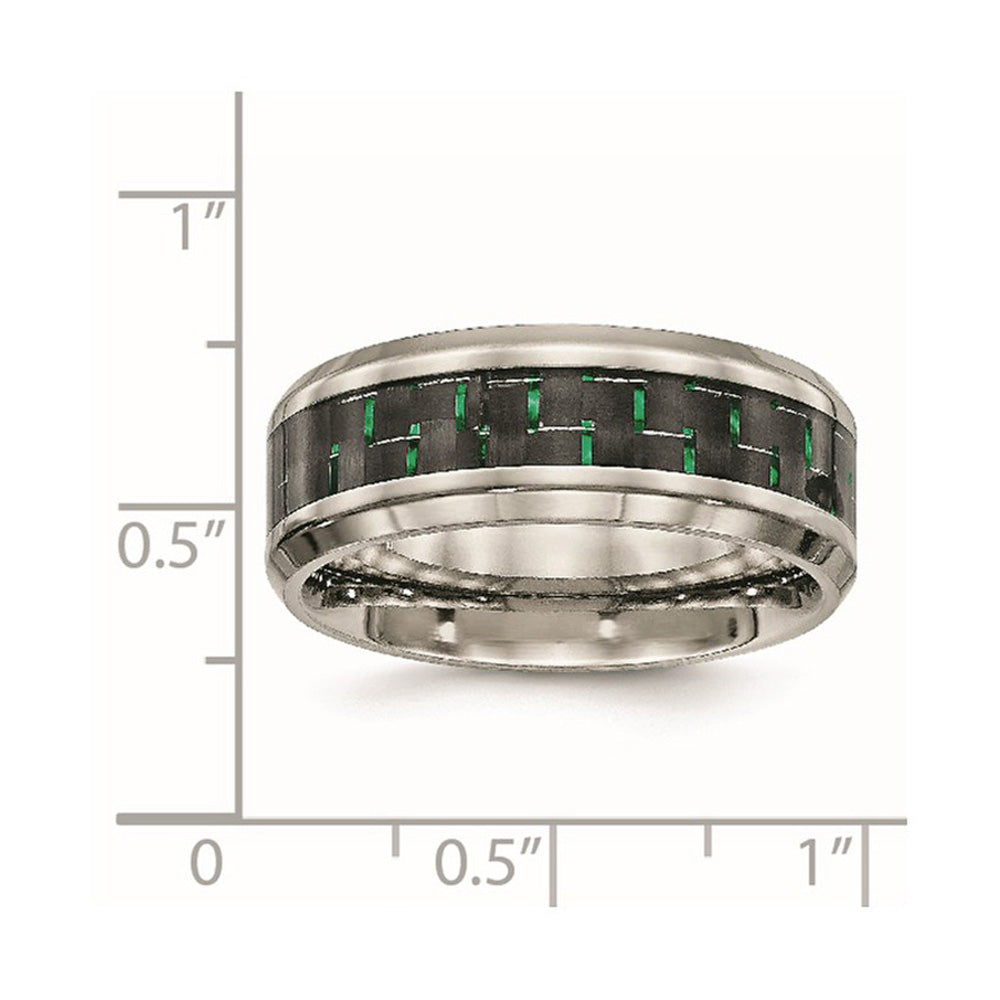 Alternate view of the Men's 8mm Titanium Black/Green Carbon Fiber Beveled Comfort Fit Band by The Black Bow Jewelry Co.