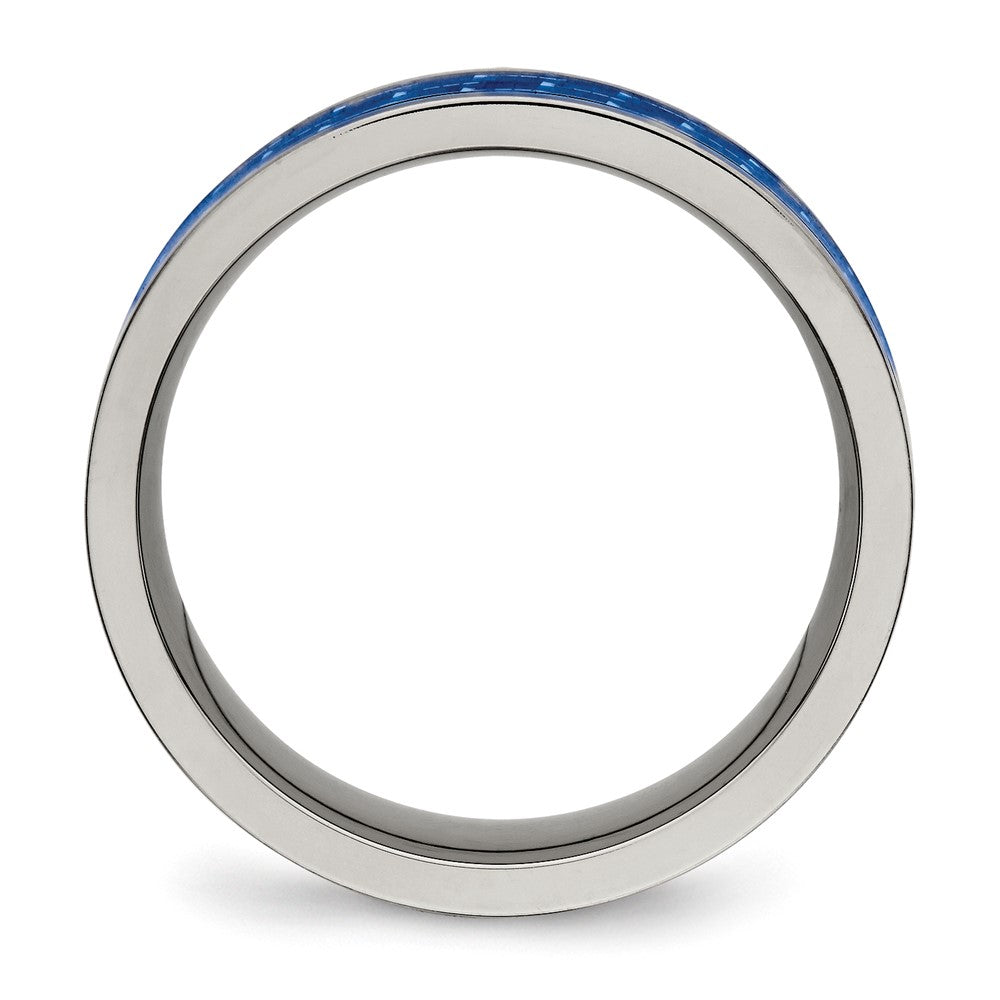 Alternate view of the Men's 8mm Titanium Blue/White Carbon Fiber Flat Comfort Fit Band by The Black Bow Jewelry Co.