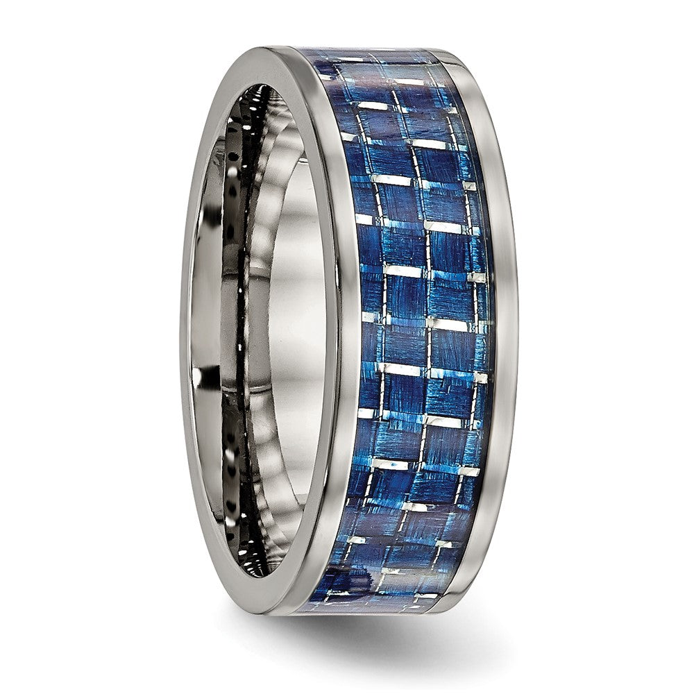Alternate view of the Men's 8mm Titanium Blue/White Carbon Fiber Flat Comfort Fit Band by The Black Bow Jewelry Co.