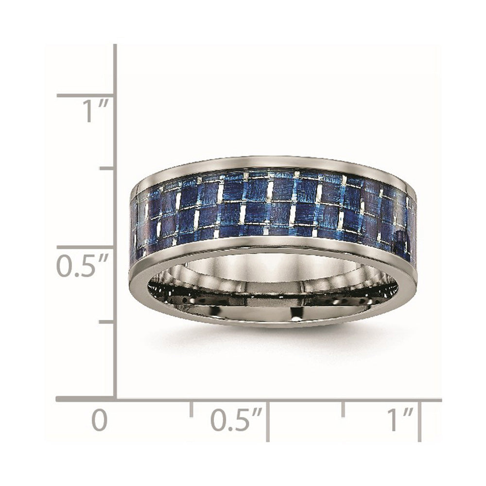 Alternate view of the Men's 8mm Titanium Blue/White Carbon Fiber Flat Comfort Fit Band by The Black Bow Jewelry Co.