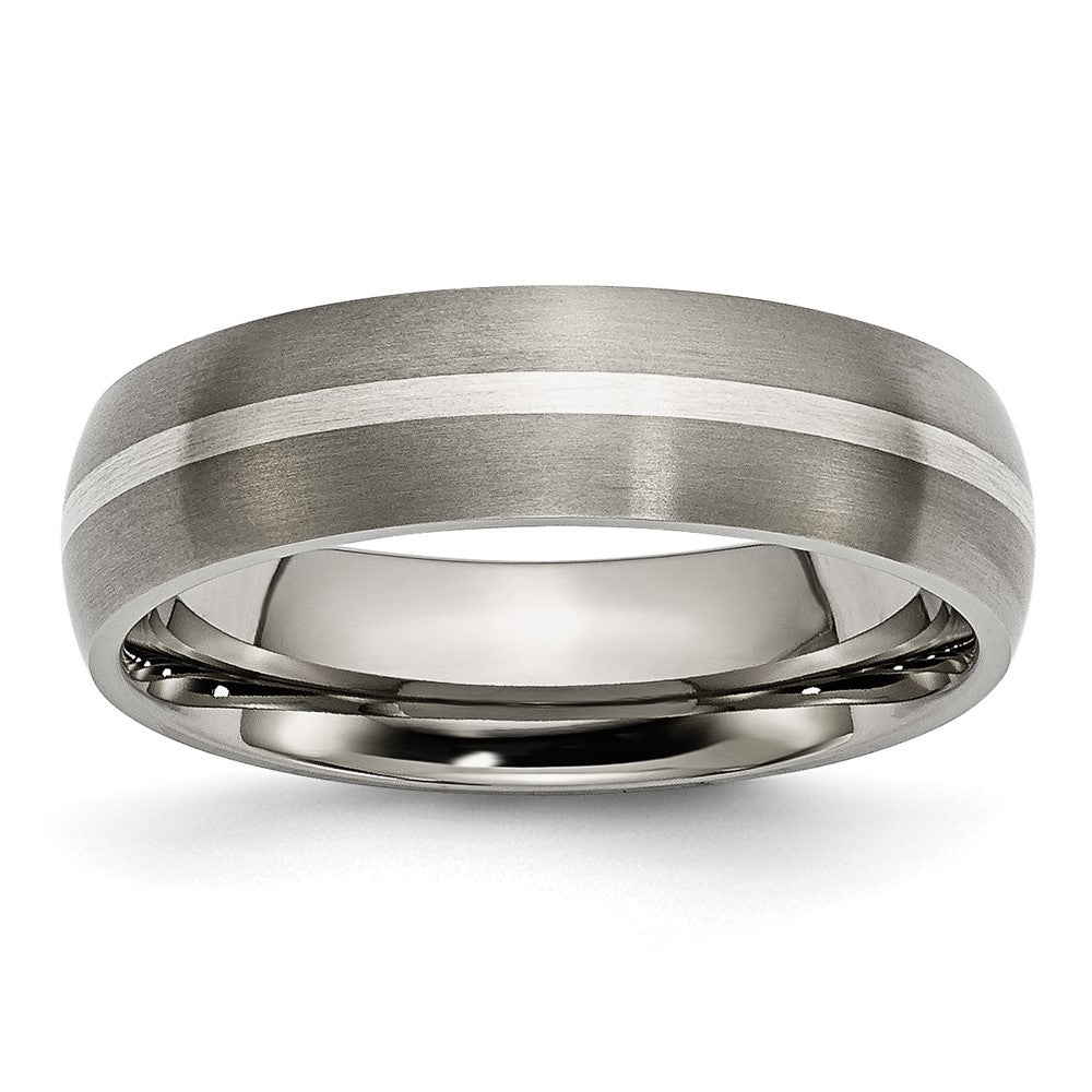 6mm Titanium &amp; Sterling Silver Inlay Brushed Domed Band, Item R12017 by The Black Bow Jewelry Co.