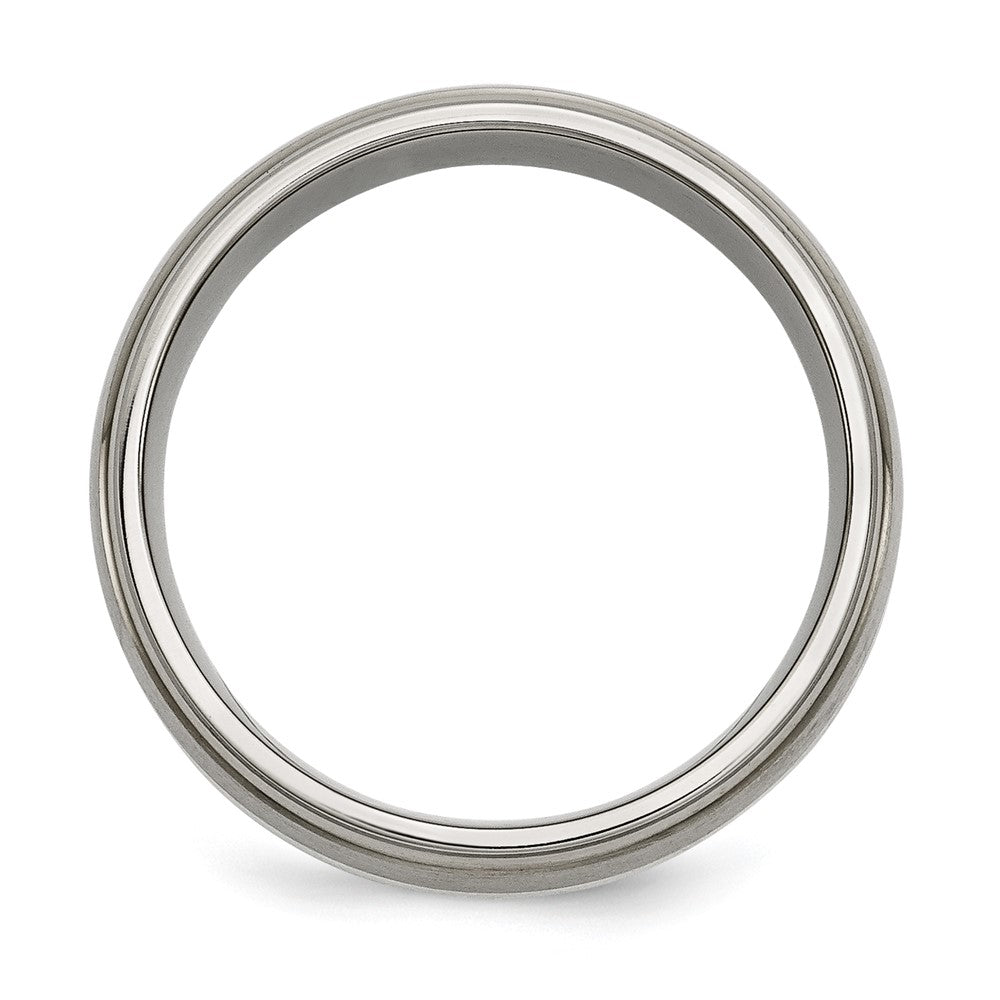 Alternate view of the Men&#39;s 8mm Titanium &amp; Sterling Silver Ridged Edge Standard Fit Band by The Black Bow Jewelry Co.