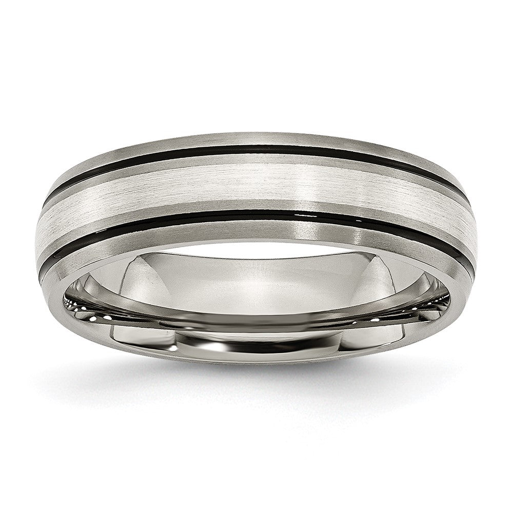 6mm Titanium &amp; Sterling Silver Inlay Antiqued/Brushed Grooved Band, Item R12019 by The Black Bow Jewelry Co.