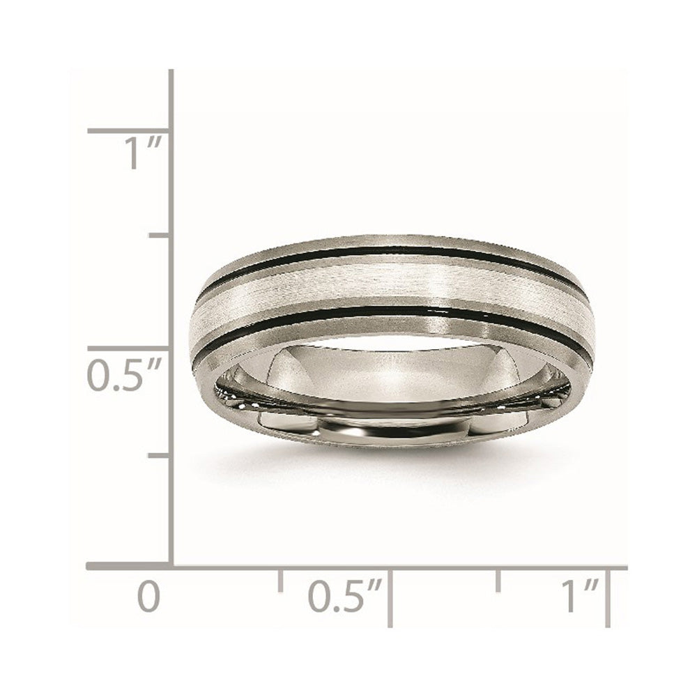 Alternate view of the 6mm Titanium &amp; Sterling Silver Inlay Antiqued/Brushed Grooved Band by The Black Bow Jewelry Co.