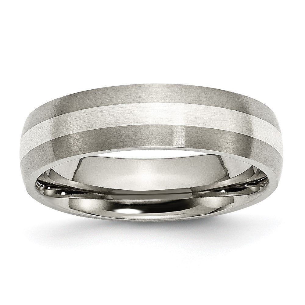 6mm Titanium &amp; Sterling Silver Brushed Domed Standard Fit Band, Item R12021 by The Black Bow Jewelry Co.