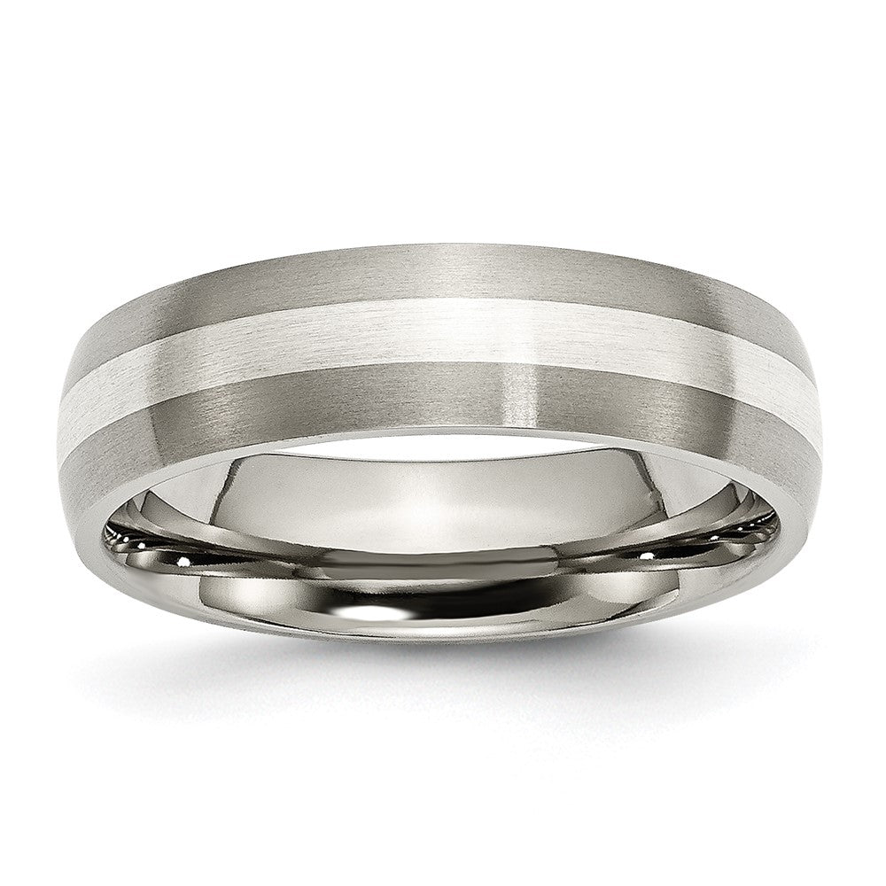 6mm Titanium & Sterling Silver Brushed Domed Standard Fit Band, Item R12021 by The Black Bow Jewelry Co.