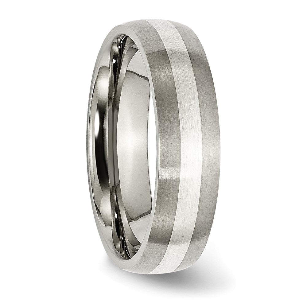 Alternate view of the 6mm Titanium &amp; Sterling Silver Brushed Domed Standard Fit Band by The Black Bow Jewelry Co.
