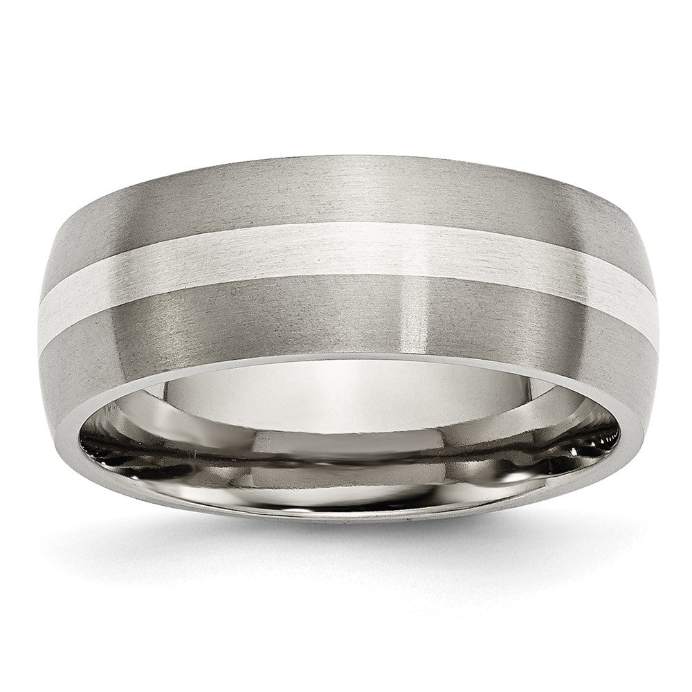 8mm Titanium &amp; Sterling Silver Brushed Domed Standard Fit Band, Item R12022 by The Black Bow Jewelry Co.