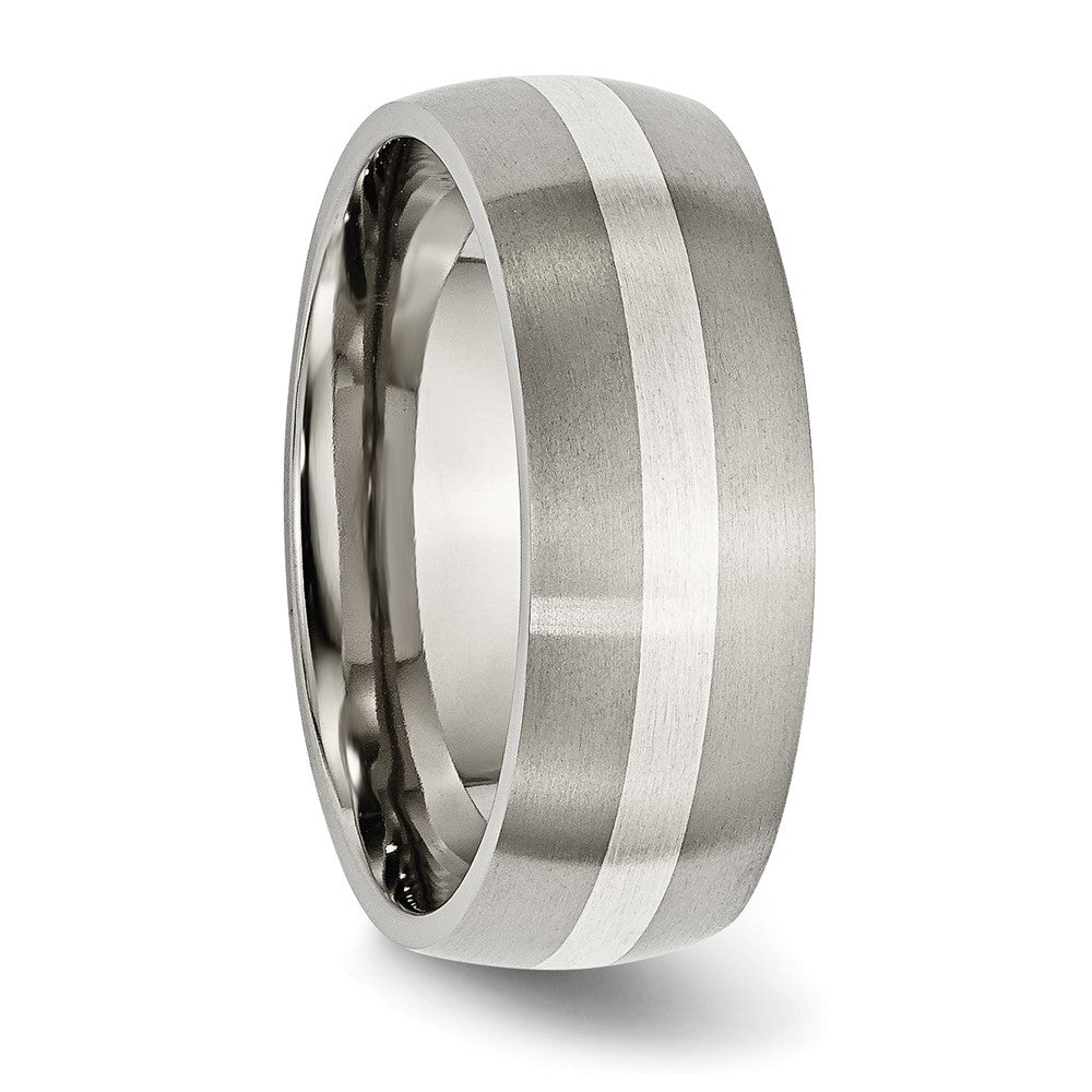 Alternate view of the 8mm Titanium &amp; Sterling Silver Brushed Domed Standard Fit Band by The Black Bow Jewelry Co.
