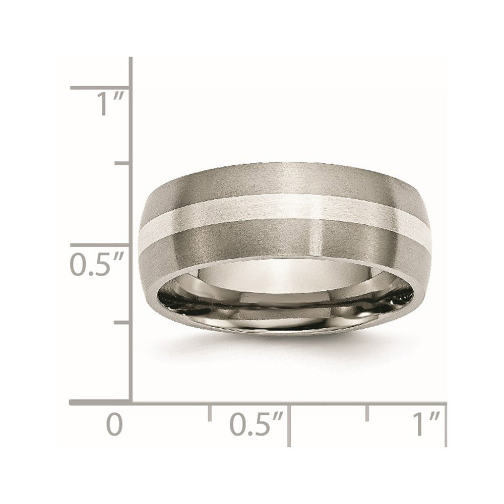 Alternate view of the 8mm Titanium &amp; Sterling Silver Brushed Domed Standard Fit Band by The Black Bow Jewelry Co.