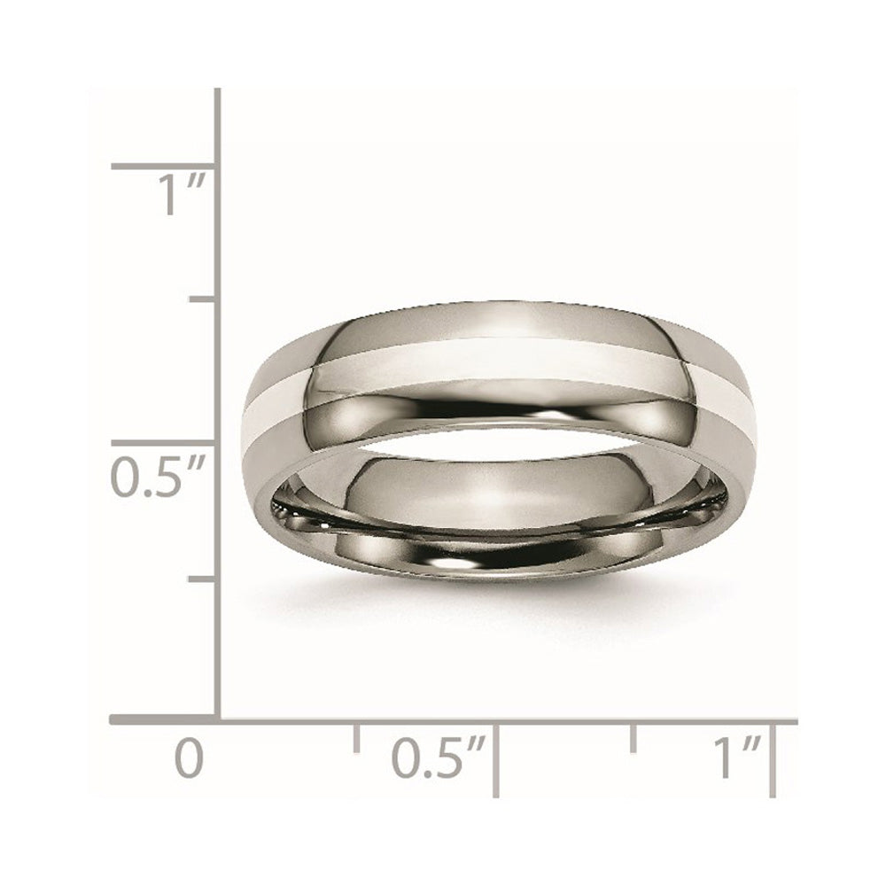 Alternate view of the 6mm Titanium &amp; Sterling Silver Inlay Polished Domed Standard Fit Band by The Black Bow Jewelry Co.