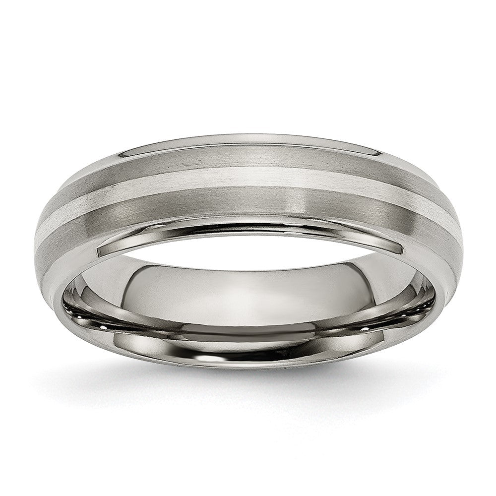 6mm Titanium &amp; Sterling Silver Ridged Edge Standard Fit Band, Item R12026 by The Black Bow Jewelry Co.