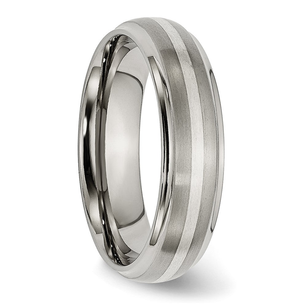 Alternate view of the 6mm Titanium &amp; Sterling Silver Ridged Edge Standard Fit Band by The Black Bow Jewelry Co.