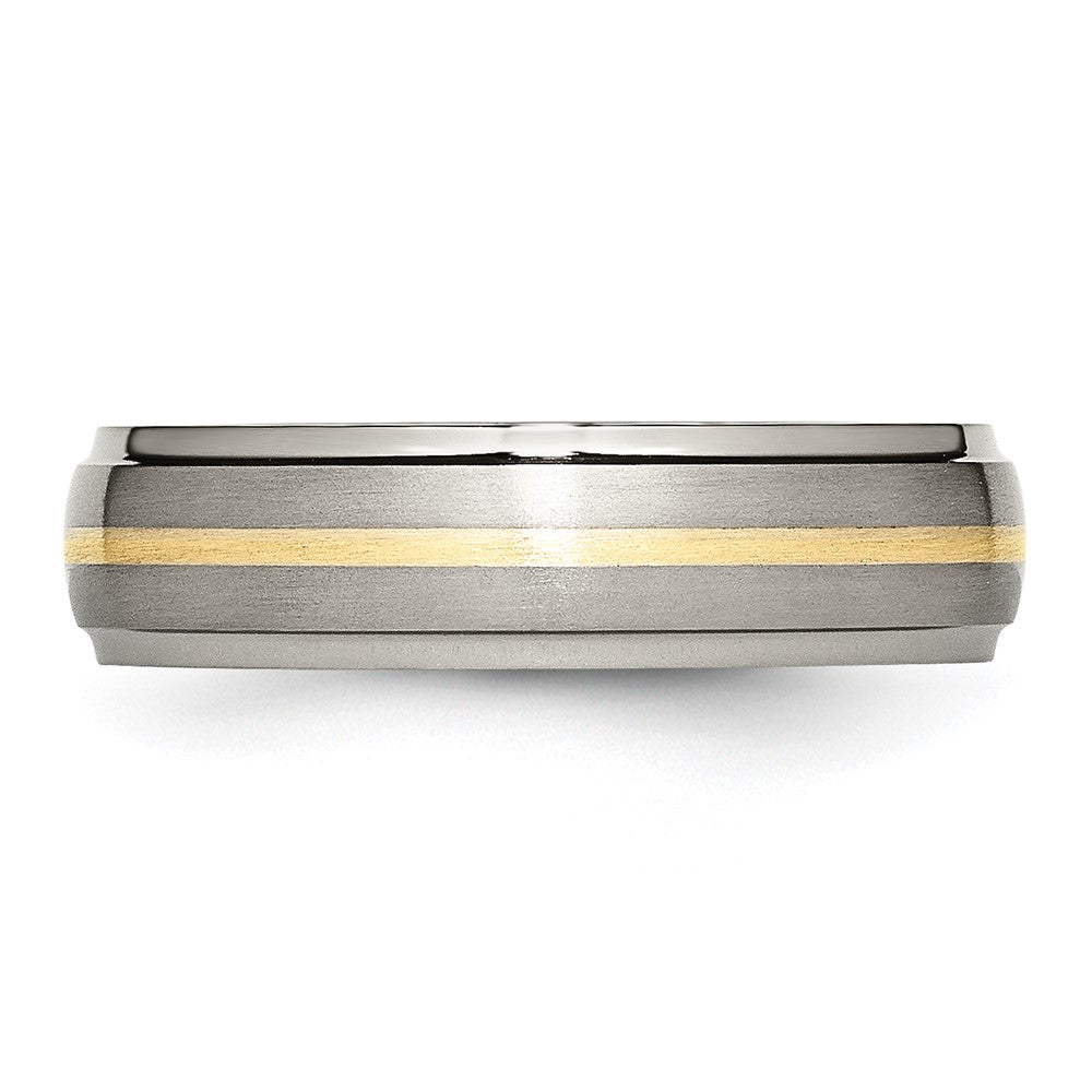 Alternate view of the 6mm Titanium & 14k Gold Inlay Ridged Edge Standard Fit Band by The Black Bow Jewelry Co.