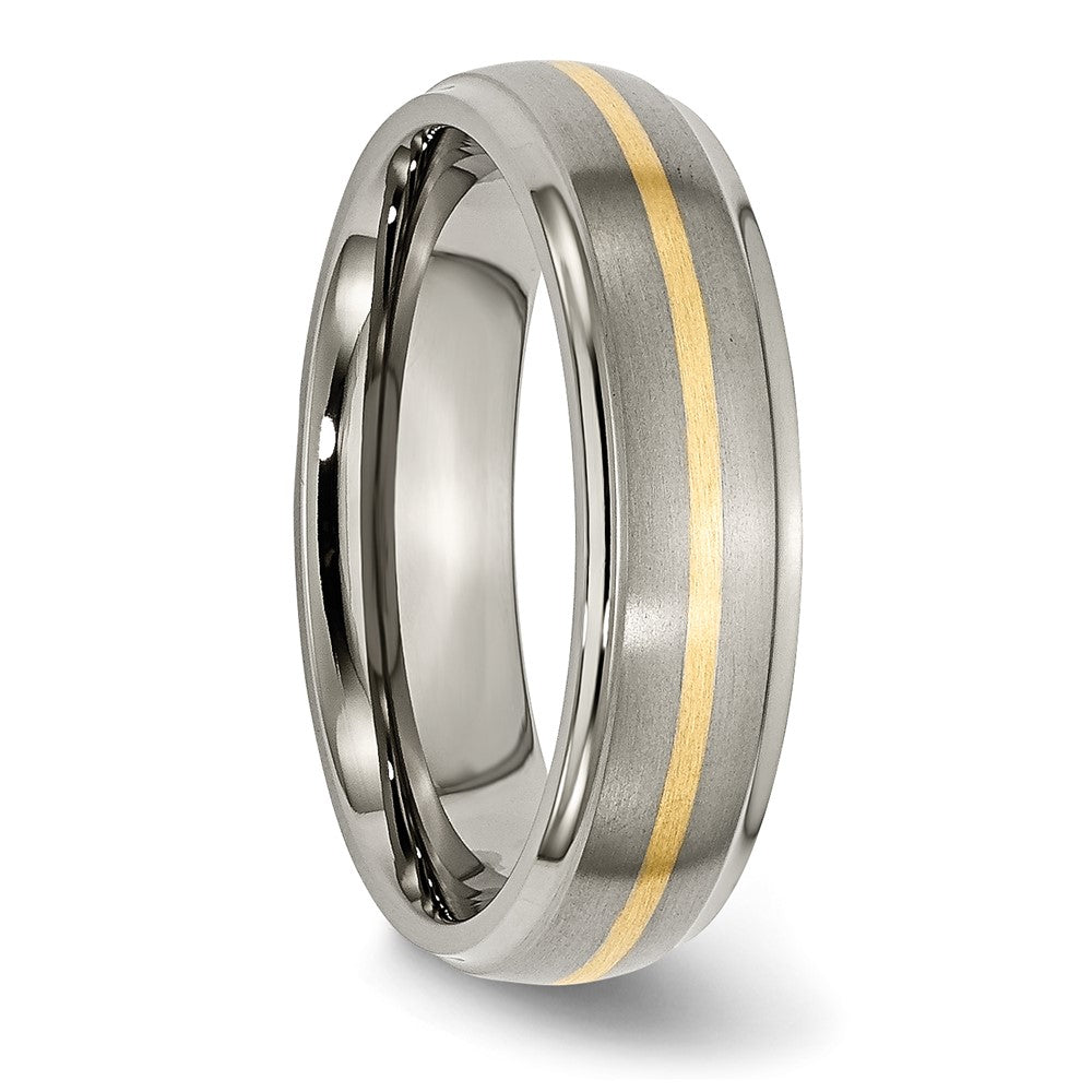Alternate view of the 6mm Titanium & 14k Gold Inlay Ridged Edge Standard Fit Band by The Black Bow Jewelry Co.