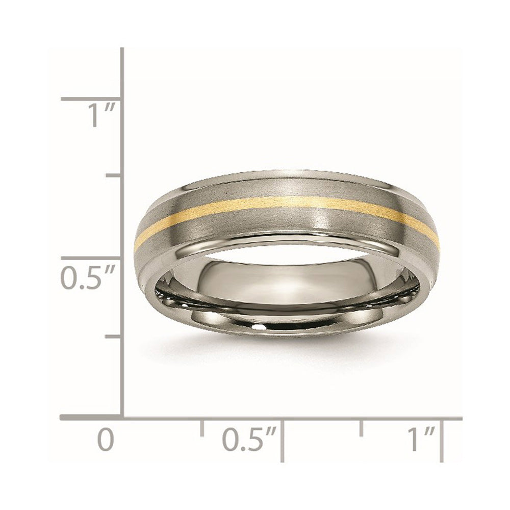 Alternate view of the 6mm Titanium & 14k Gold Inlay Ridged Edge Standard Fit Band by The Black Bow Jewelry Co.