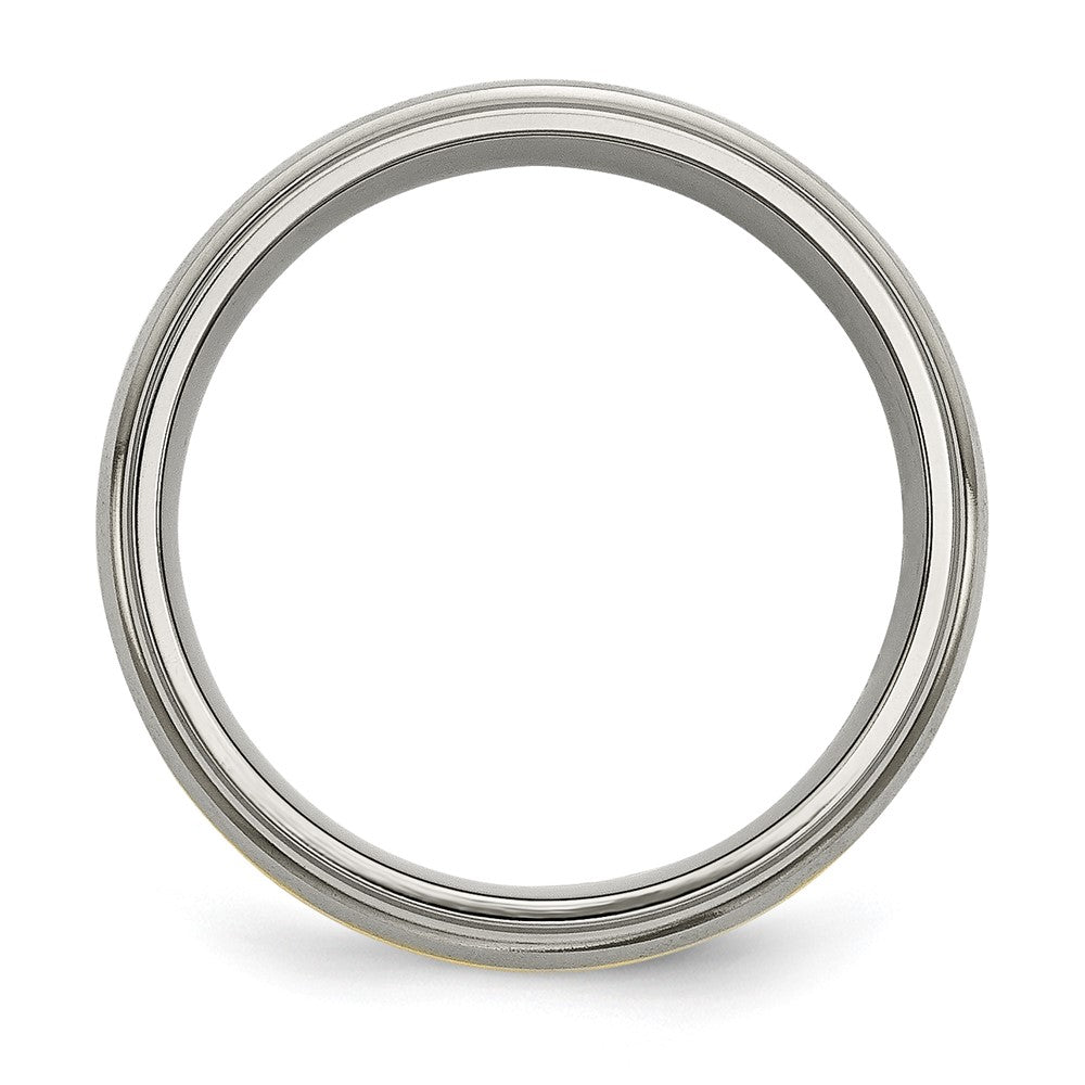 Alternate view of the Mens 8mm Titanium & 14k Gold Inlay Domed Ridged Edge Standard Fit Band by The Black Bow Jewelry Co.