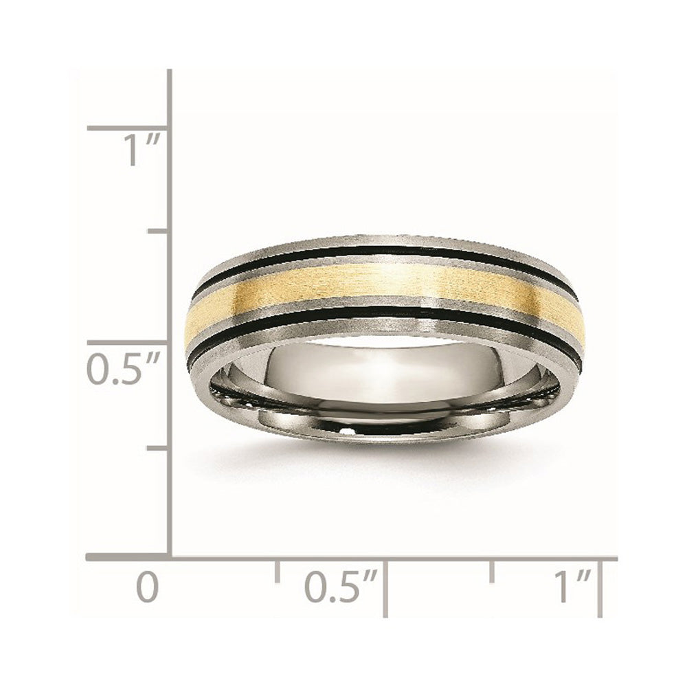 Alternate view of the 6mm Titanium &amp; 14K Gold Inlay Antiqued/Brushed Grooved Band by The Black Bow Jewelry Co.