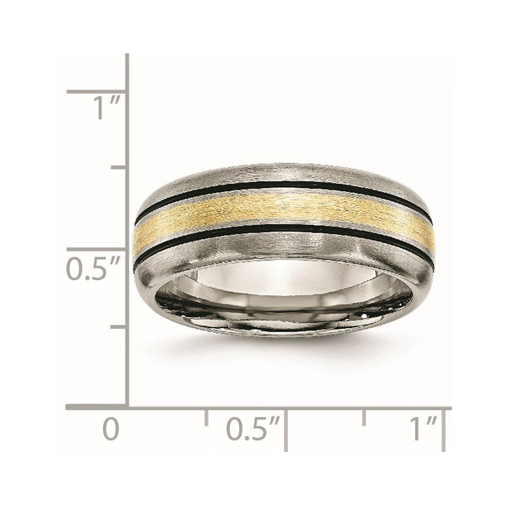 Alternate view of the Men's 8mm Titanium & 14K Gold Inlay Antiqued/Brushed Grooved Band by The Black Bow Jewelry Co.