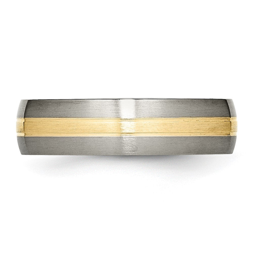 Alternate view of the 6mm Titanium & 14k Gold Inlay Grooved Domed Standard Fit Band by The Black Bow Jewelry Co.