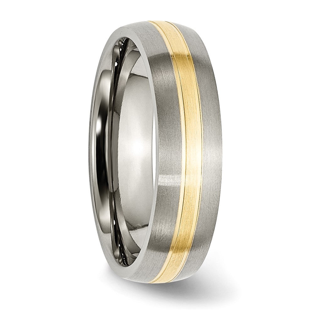 Alternate view of the 6mm Titanium & 14k Gold Inlay Grooved Domed Standard Fit Band by The Black Bow Jewelry Co.