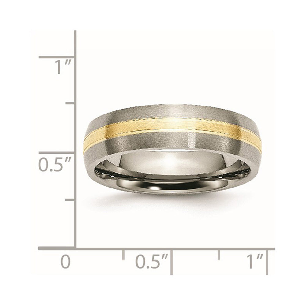 Alternate view of the 6mm Titanium & 14k Gold Inlay Grooved Domed Standard Fit Band by The Black Bow Jewelry Co.
