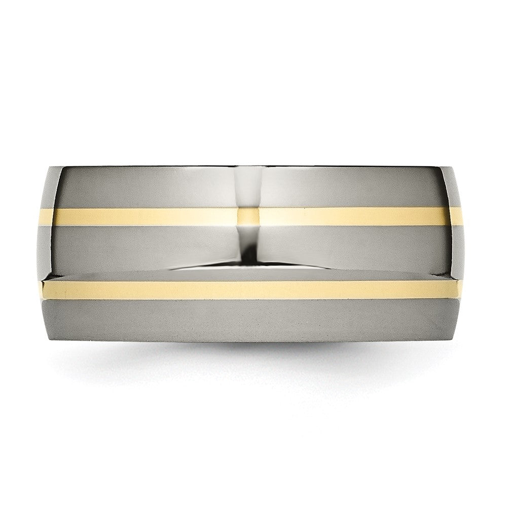 Alternate view of the Men's 10mm Titanium & 14k Gold Inlay Polished Domed Band by The Black Bow Jewelry Co.