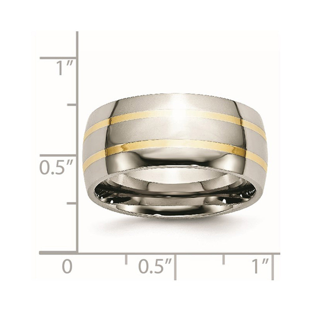 Alternate view of the Men&#39;s 10mm Titanium &amp; 14k Gold Inlay Polished Domed Band by The Black Bow Jewelry Co.