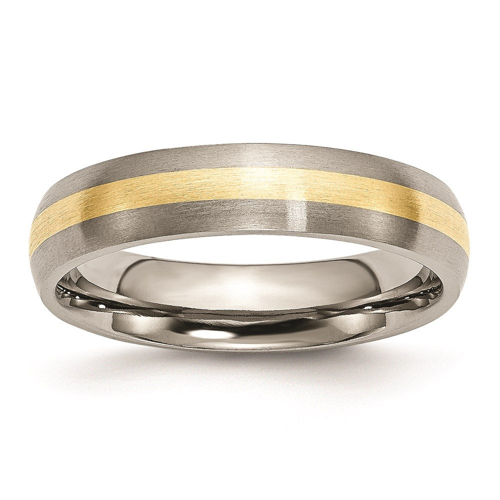 5mm Titanium &amp; 14k Gold Inlay Brushed Domed Standard Fit Band, Item R12036 by The Black Bow Jewelry Co.