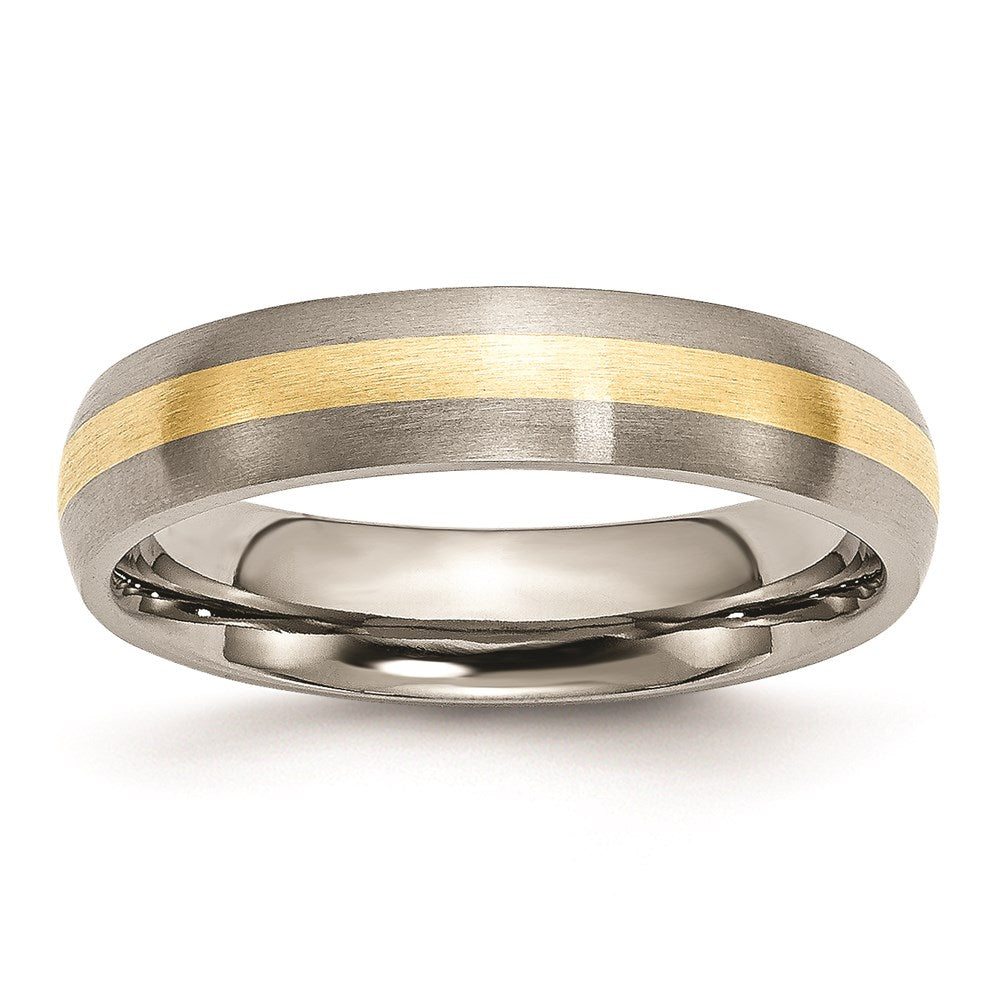 5mm Titanium & 14k Gold Inlay Brushed Domed Standard Fit Band, Item R12036 by The Black Bow Jewelry Co.