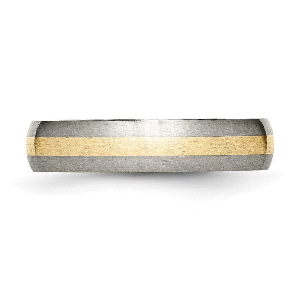 Alternate view of the 5mm Titanium &amp; 14k Gold Inlay Brushed Domed Standard Fit Band by The Black Bow Jewelry Co.