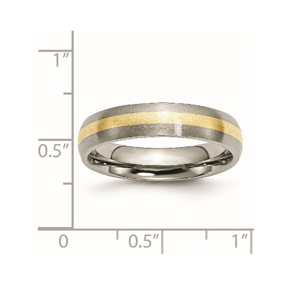 Alternate view of the 5mm Titanium &amp; 14k Gold Inlay Brushed Domed Standard Fit Band by The Black Bow Jewelry Co.