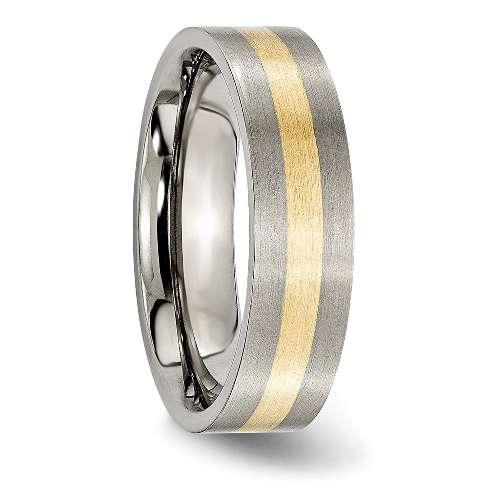 Alternate view of the 6mm Titanium &amp; 14k Gold Inlay Flat Satin Standard Fit Band by The Black Bow Jewelry Co.