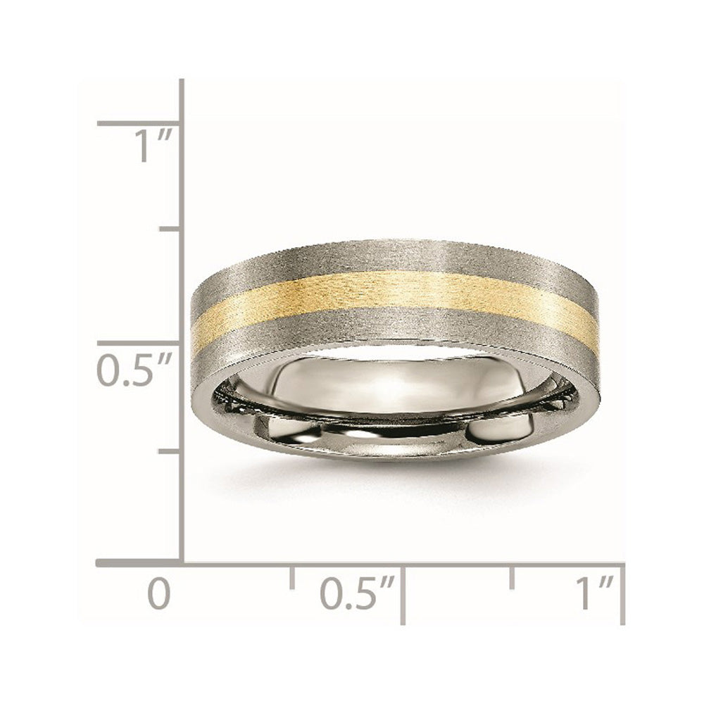Alternate view of the 6mm Titanium &amp; 14k Gold Inlay Flat Satin Standard Fit Band by The Black Bow Jewelry Co.