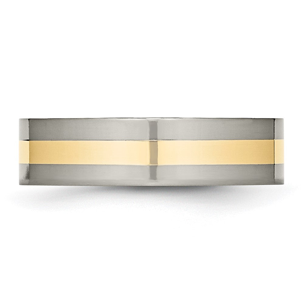 Alternate view of the 6mm Titanium &amp; 14k Gold Inlay Flat Polished Standard Fit Band by The Black Bow Jewelry Co.