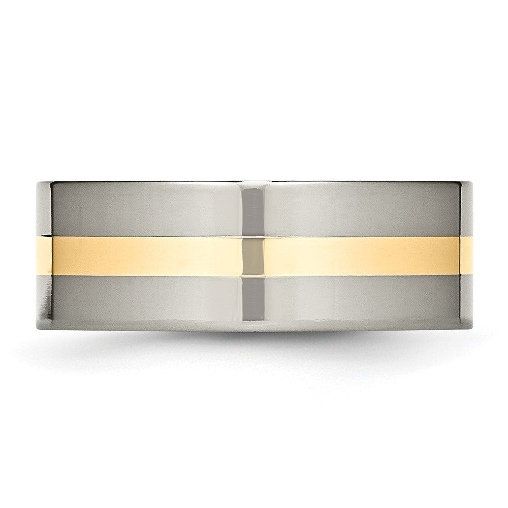 Alternate view of the 8mm Titanium & 14k Gold Inlay Polished Flat Standard Fit Band by The Black Bow Jewelry Co.