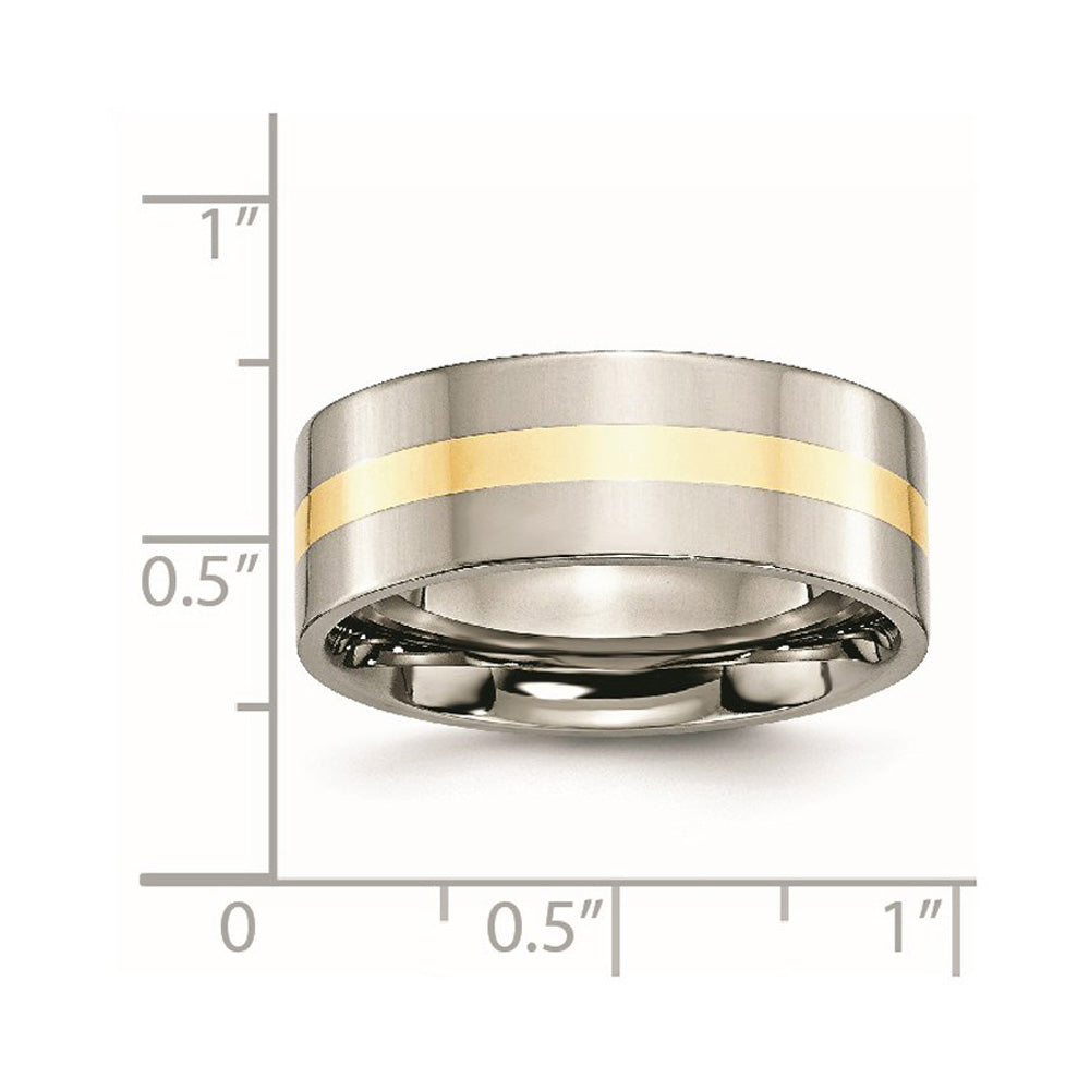 Alternate view of the 8mm Titanium & 14k Gold Inlay Polished Flat Standard Fit Band by The Black Bow Jewelry Co.