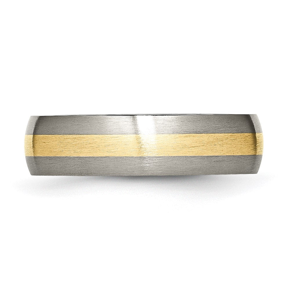 Alternate view of the 6mm Titanium &amp; 14k Gold Inlay Brushed Domed Standard Fit Band by The Black Bow Jewelry Co.