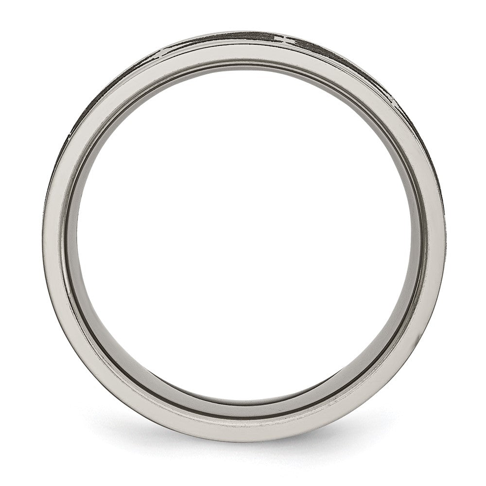 Alternate view of the Men's 8mm Titanium Laser Cut Design Polished Flat Standard Fit Band by The Black Bow Jewelry Co.