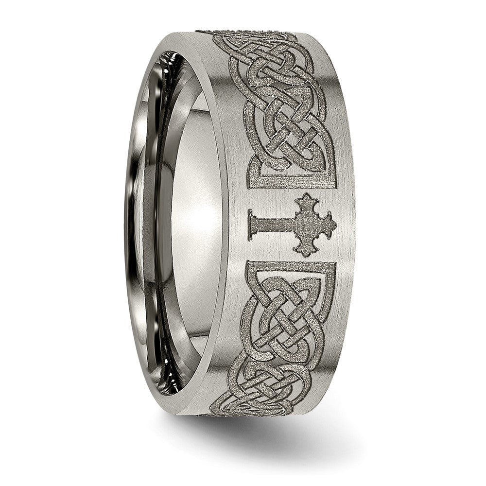 Alternate view of the 8mm Titanium Celtic Cross Brushed Flat Standard Fit Band by The Black Bow Jewelry Co.