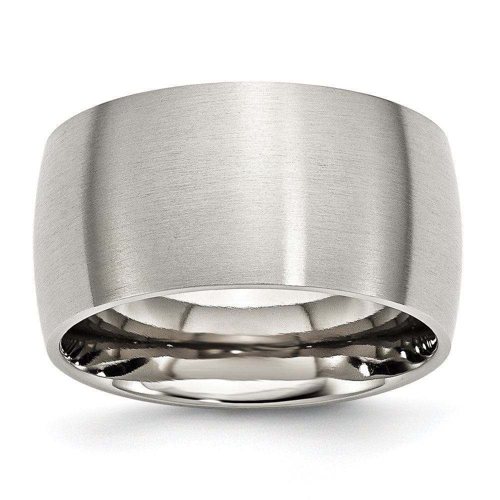 Men&#39;s 12mm Stainless Steel Brushed Half Round Comfort Fit Band, Item R12070 by The Black Bow Jewelry Co.