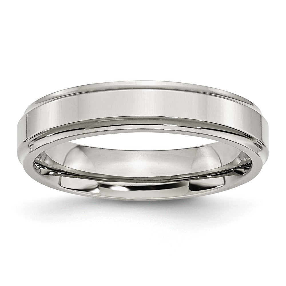 5mm Stainless Steel Polished Ridged Edge Standard Fit Band, Item R12075 by The Black Bow Jewelry Co.