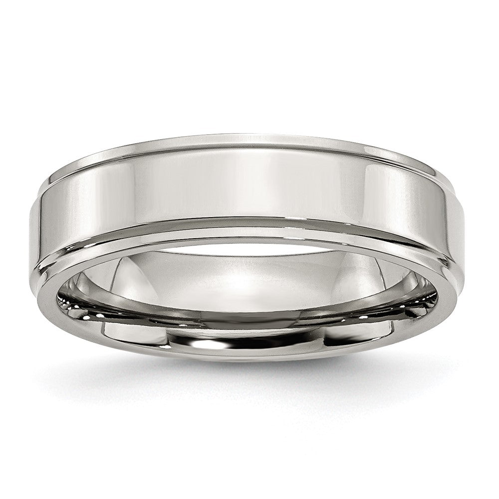 6mm Stainless Steel Polished Ridged Edge Standard Fit Band, Item R12076 by The Black Bow Jewelry Co.