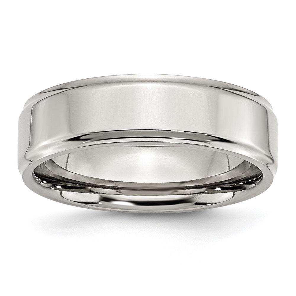 7mm Stainless Steel Polished Ridged Edge Standard Fit Band, Item R12077 by The Black Bow Jewelry Co.