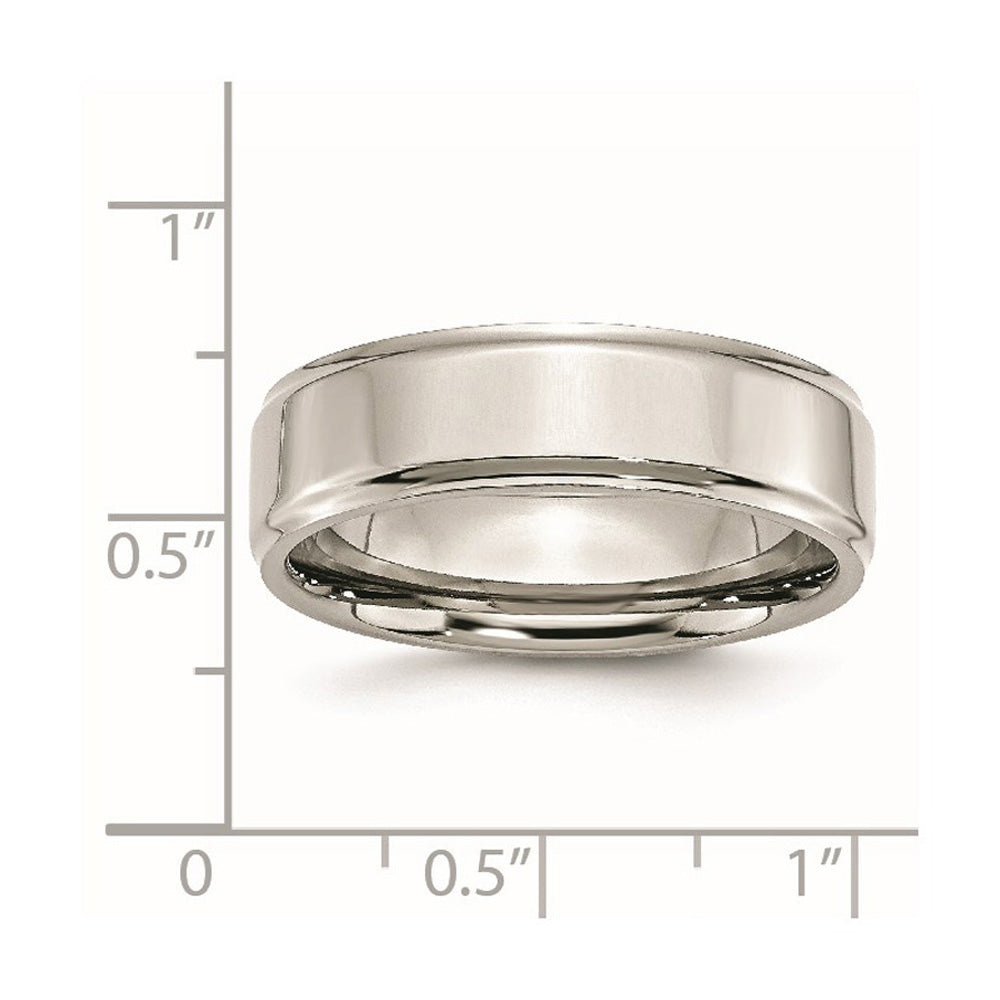 Alternate view of the 7mm Stainless Steel Polished Ridged Edge Standard Fit Band by The Black Bow Jewelry Co.