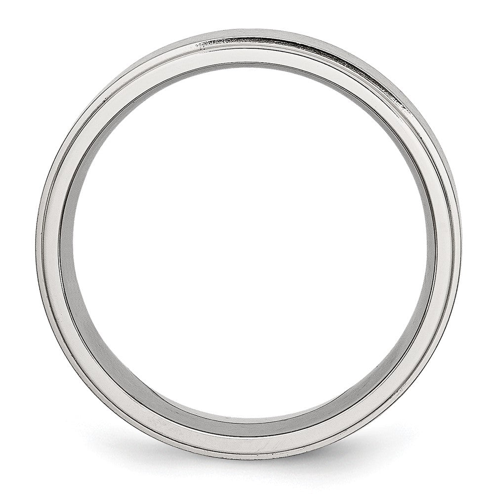 Alternate view of the 7mm Stainless Steel Brushed Center Ridged Edge Standard Fit Band by The Black Bow Jewelry Co.