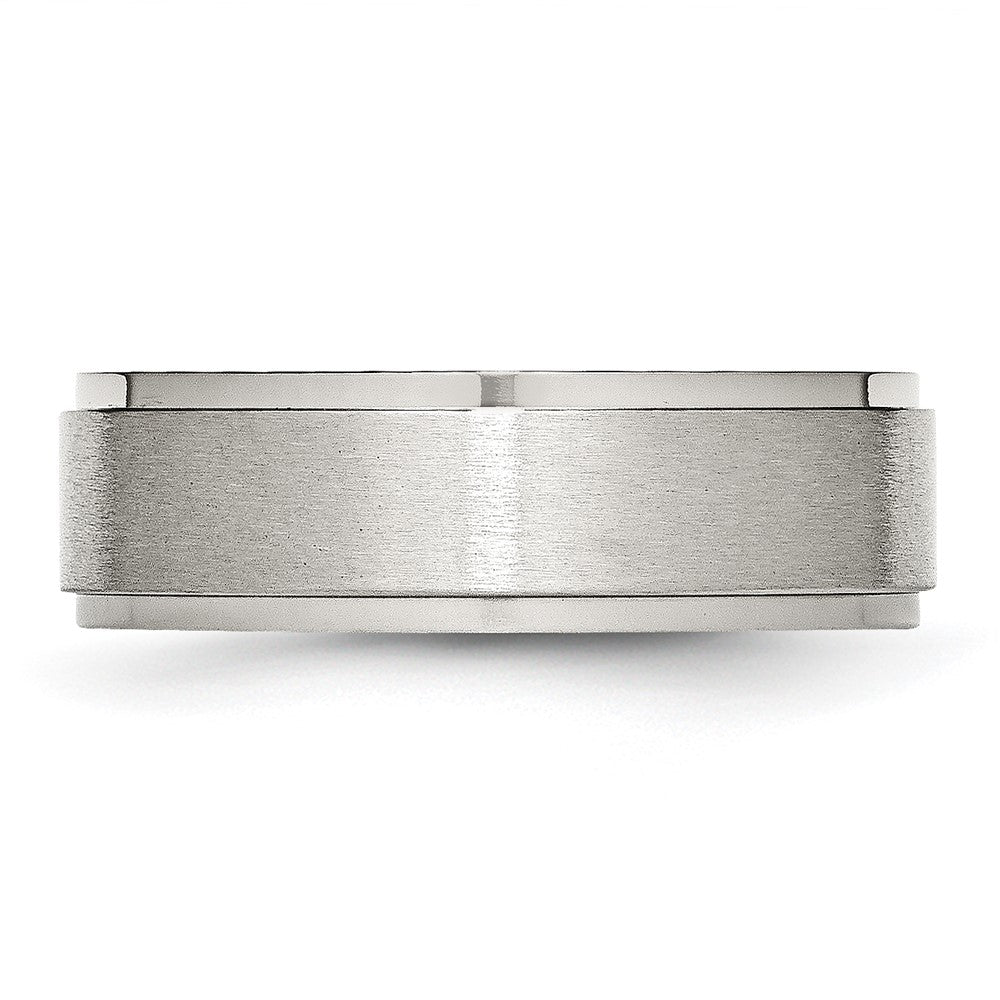 Alternate view of the 7mm Stainless Steel Brushed Center Ridged Edge Standard Fit Band by The Black Bow Jewelry Co.